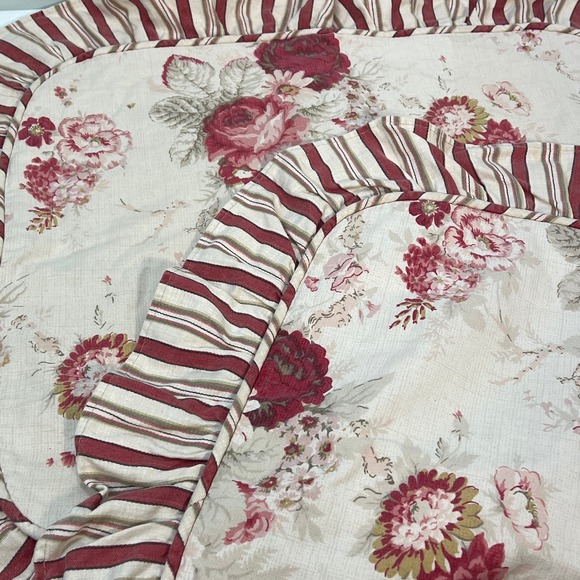 Waverly Garden Room Norfolk Rose Pillow Shams 2 Set Red Floral Stripe Ruffle - Picture 7 of 10